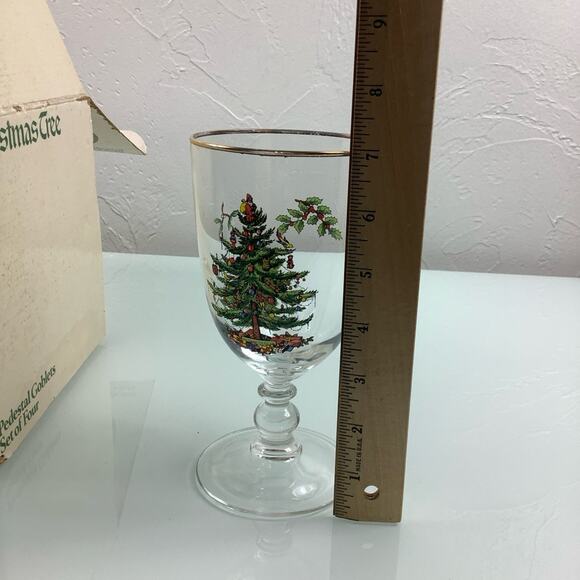 Spode Christmas tree pedestal Goblets set of 4 old stock NEW - Picture 8 of 12